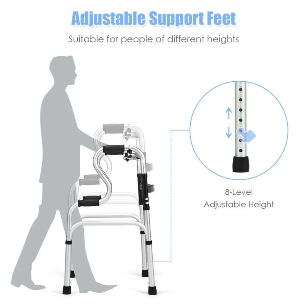 Resenkos Medical Mobility Walker,One-Button Folding Aluminum Walking Frame Walker - Image 10