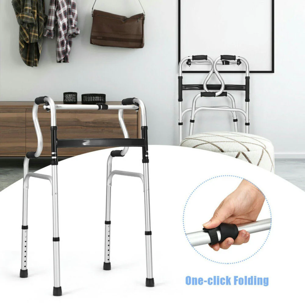 Resenkos Medical Mobility Walker,One-Button Folding Aluminum Walking Frame Walker - Image 4
