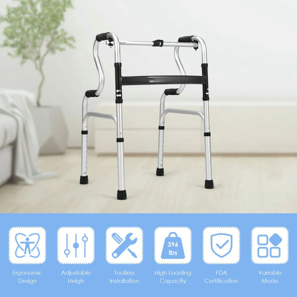 Resenkos Medical Mobility Walker,One-Button Folding Aluminum Walking Frame Walker - Image 6